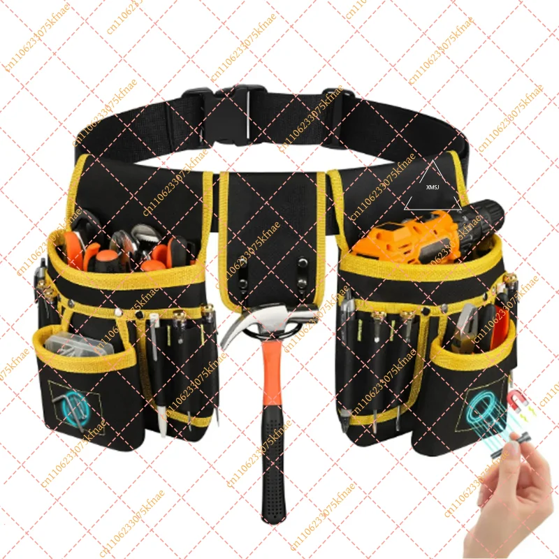 26-Pocket Heavy Duty Magnetic Tool Belt | Detachable Gun Holster & Nail Pouch, Adjustable Waist Strap for Construction