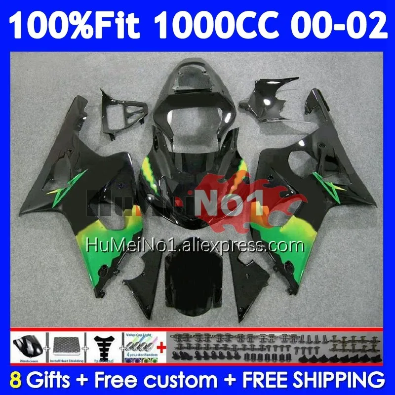 Green black Injection Body For SUZUKI GSXR 1000 GSXR1000 K2 116No.20 1000CC GSXR-1000 00 01 02 GSX-R1000 2000 2001 2002 Fairing