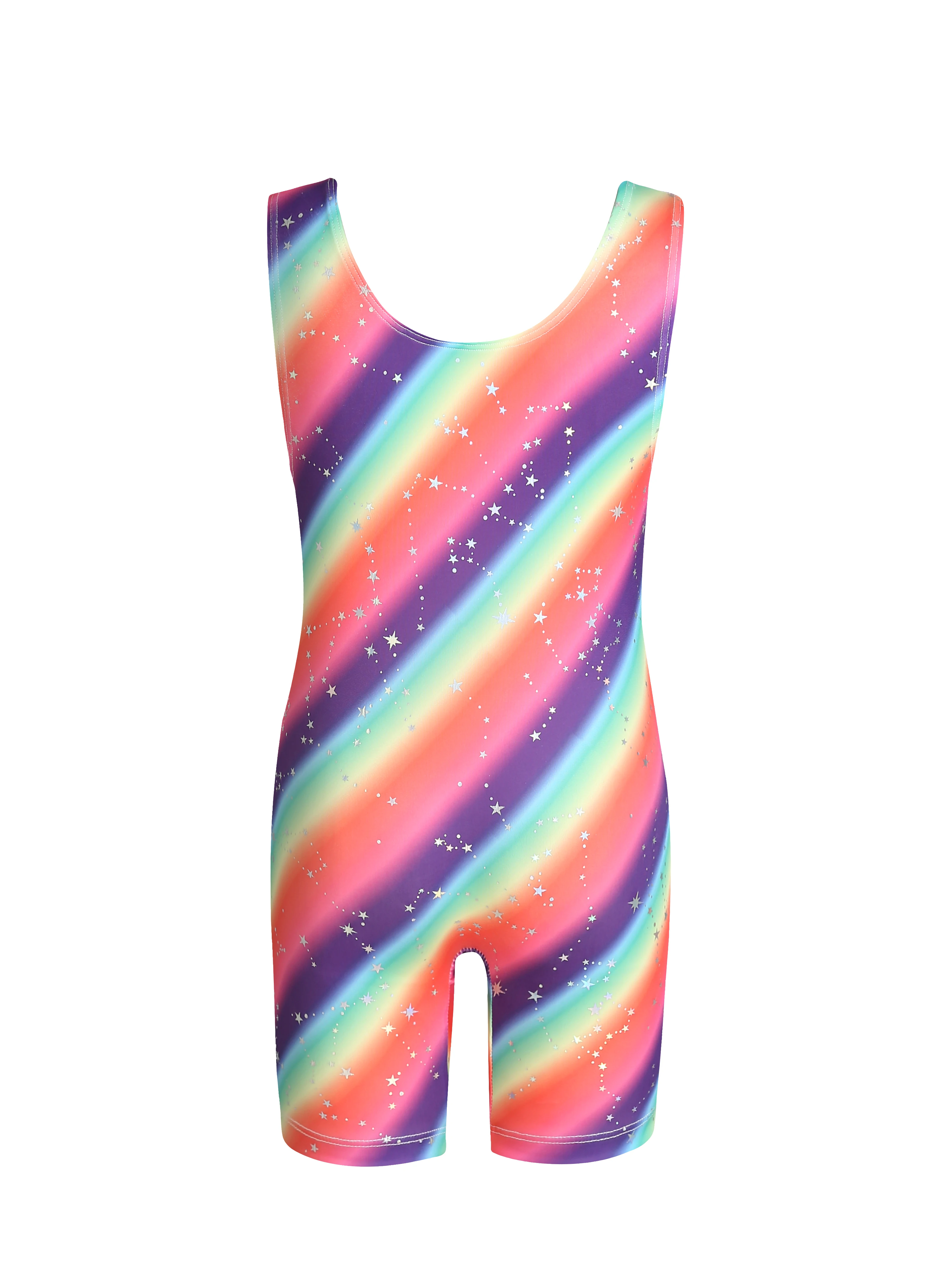 Girl  Sparkly  Gradient Sleeveless  Leotards Toddler rainbow Star printing Design Leotard  Kids Gymnastics Dance Sportswear
