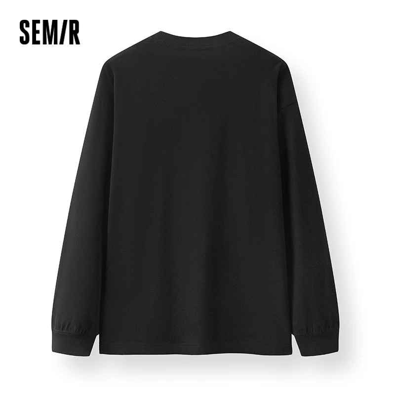 Semir Long Sleeve T-Shirt Men Pure Cotton Bottoming Shirt Couple's Inner Layer 2025 New Spring Embroidered Knitted Top