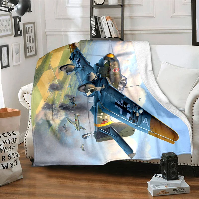 

3D Junkers Ju Fighter Plane Blanket Children's Blanket High Quality Flannel Blanket Soft and Comfortable Home Travel Blanket