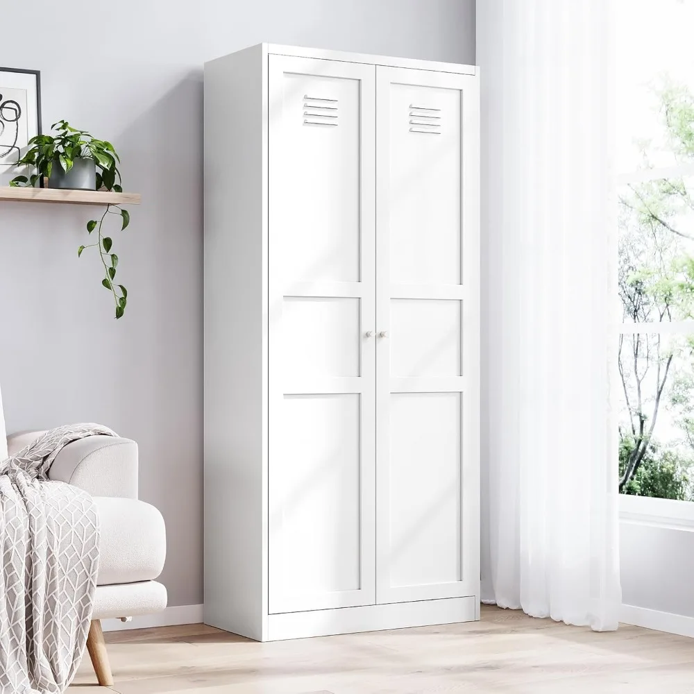 

Metal Storage Cabinet with 2 Doors and 5 Adjustable Shelves - 71" White Kitchen Pantry Storage Cabinet, 5-Tier Tall Steel Cabin