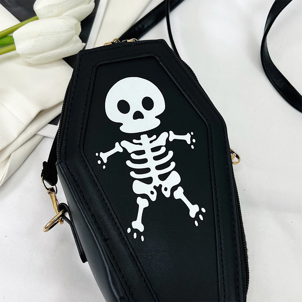 Gothic Shoulder Bag PU Leather Skull Print Crossbody Bag Women Halloween Bag Hobo Bag for Carnival Cosplay
