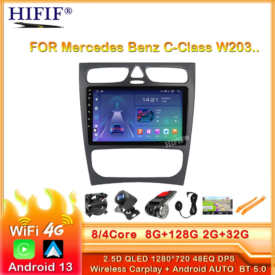 

6G 128G Car Radio for Mercedes Benz C-Class W203 C200 C320 C350 CLK W209 2002-2005 GPS Navigation 4G WIFI 2 Din Android 13