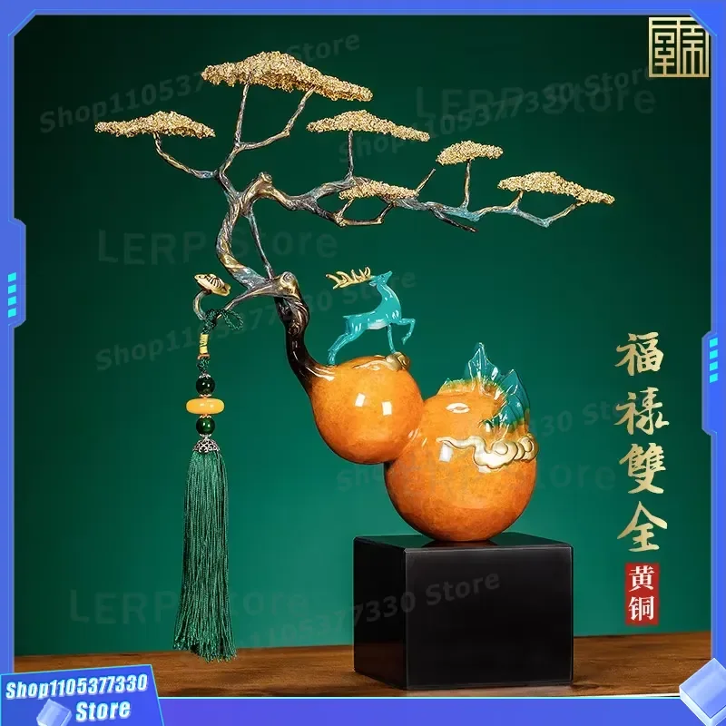 Fuller Shuangquan Premium Chinese Brass Gourd Decor Semi Handmade Custom Living Room Office Housewarming Gift Ornament High