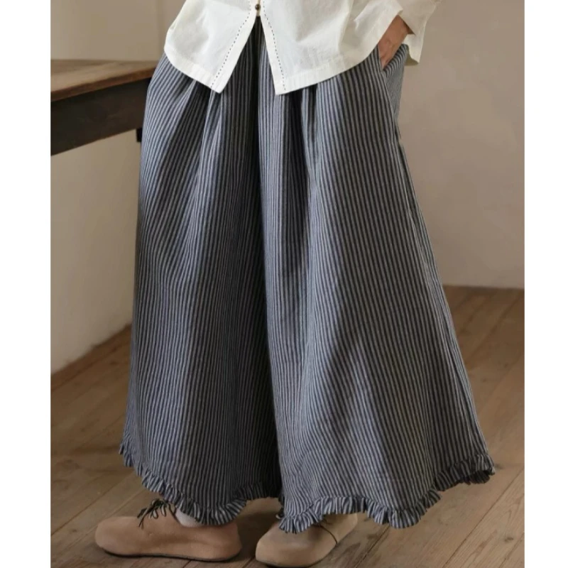 

Wide Leg Long Pants Women Skirt Pant Vintage Striped High Waist Straight Trousers Y2k Streetwear Elegant Work Casual Loose
