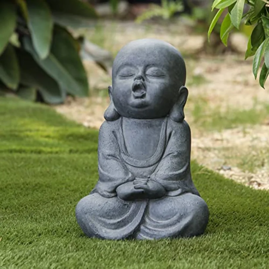 

16 Fiber Stone Outdoor Statue Meditating Buddha Garden Sculpture in Brown for Patio Courtyard Backyard Durable and We
