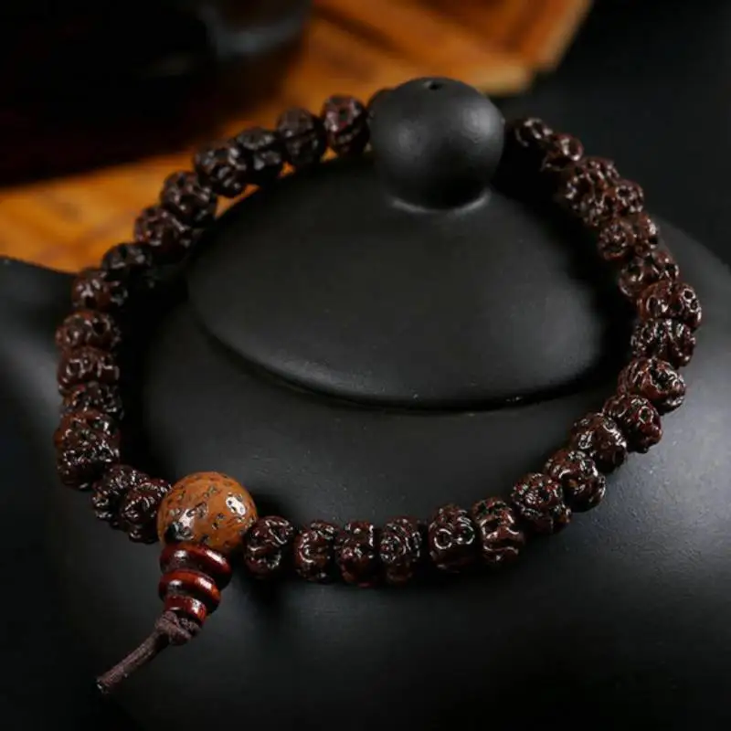 6mm rudraksha Beads Tibet Buddhist Prayer Bracelet Mala Wrap Bohemian Unique Eco-Friendly Wear Classic Bangle Men