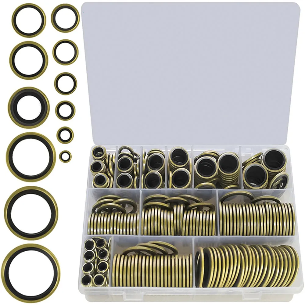 378 Pcs Metal Bonded Sealing Washer Assortment Kit M6 M8 M10 M12 M14 M16 M18 M20 M22 M24 M27 M30 Seal Gasket Repair Set