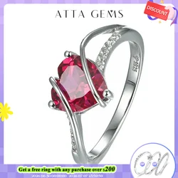ATTAGEMS Heart Shape Ruby 925 Sterling Silver Ring 2.5 Carats Women Love Ring for Party Wedding and Engagement Romantic Gift