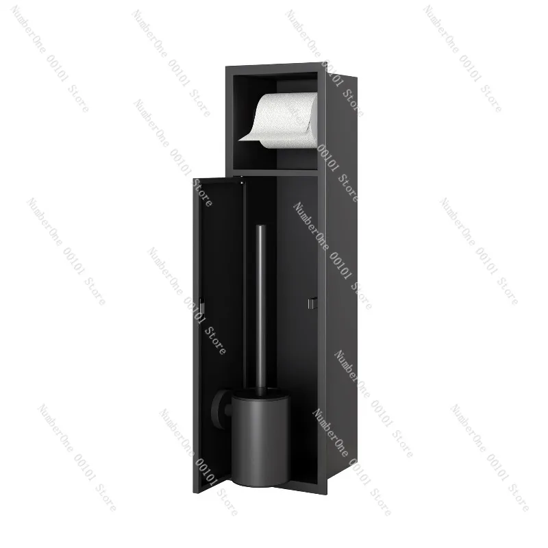 Premium 304 Stainless Steel Recessed Toilet Brush Holder with Door Hidden Bathroom Niche Concealed Tissue Paper Box Wall Mounted