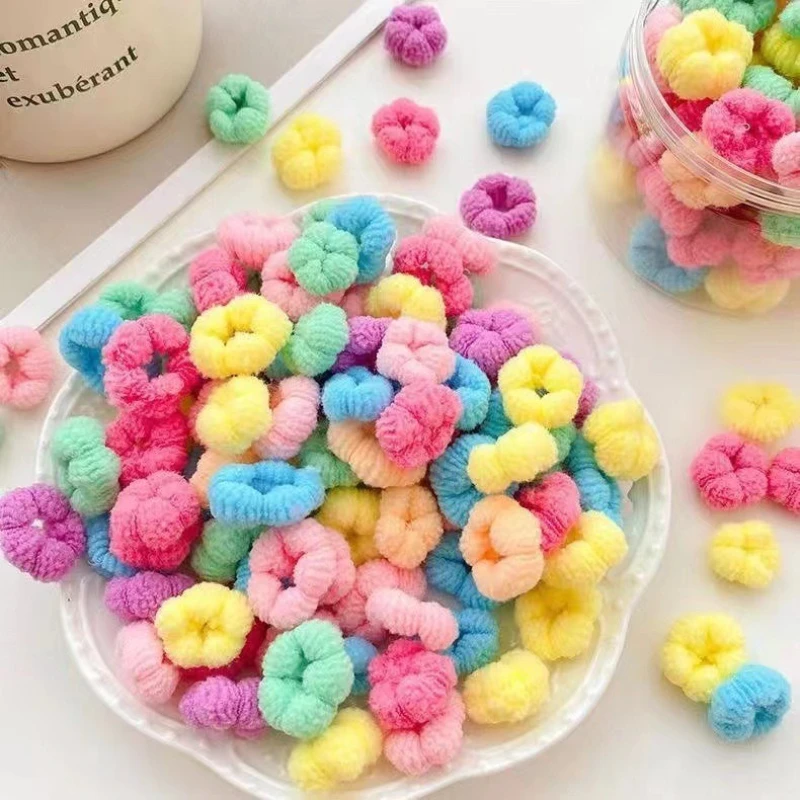 100 Stücke Kinder Elastische Haarbänder Mädchen Bunte Haargummis Pferdeschwanzhalter Gummibänder Kleine Scrunchie Kinder Haarschmuck