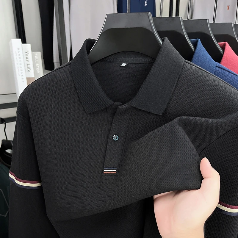Light Luxury Brand fashion men's long sleeve polo shirt new unique colorful stripe comfort casual high-end spring autumn T-shirt