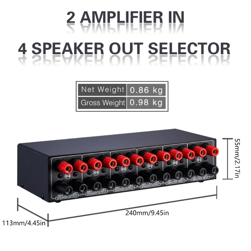 Convenient Amplifiers Speaker Selector 2 Input 4 Output Passive Power Amplifiers Speaker Switcher Box Black