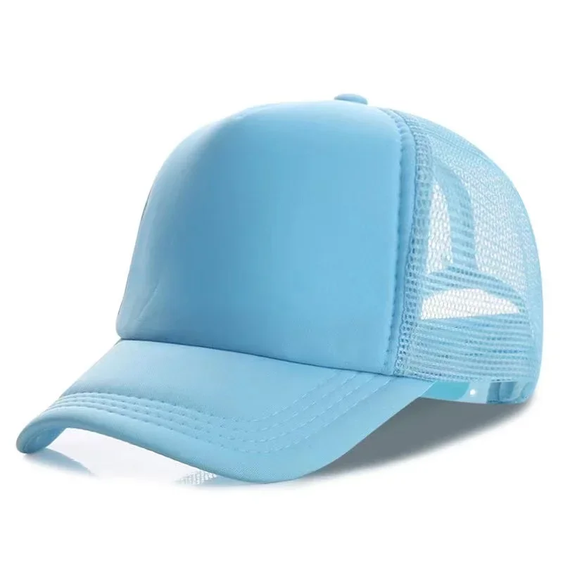 Gorra de camionero Unisex más barata de 5 paneles para adultos gorra de béisbol de red de verano hombres mujeres esponja malla ajustable sombrero para el sol visera