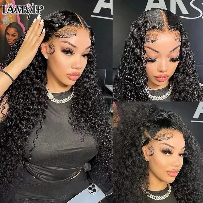 IAMVIP 22 26 Inch Deep Wave Transparent 13x6 13×4 Lace Front Human Hair Wigs 200% Brazilian Water Curly Frontal Wig For Women