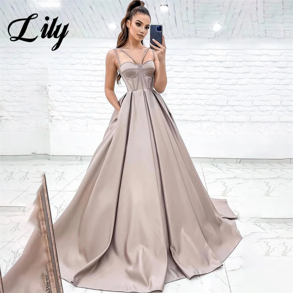 Lily Champagne A Line Formal Dresses V Neck Pleats فساتين للحفلات الراقصة Spaghetti Strap Special Occasion Dresses robe soirée