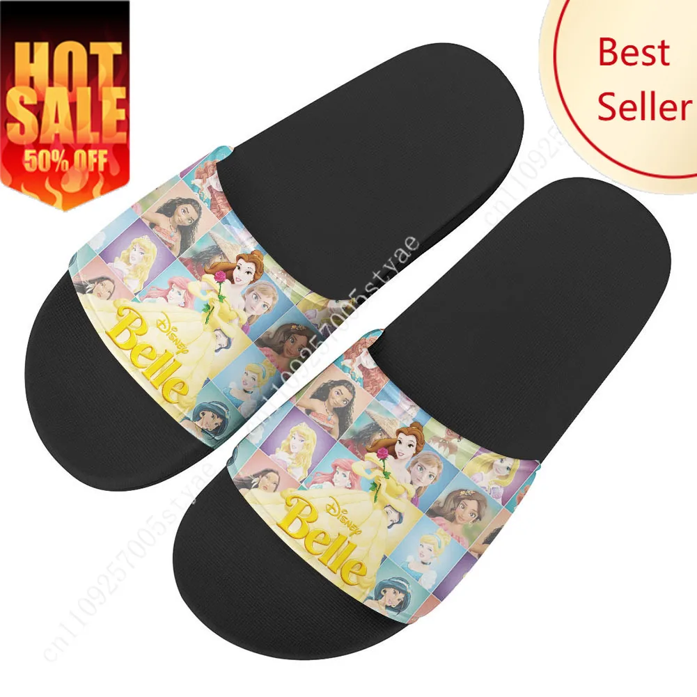 

Belle Beauty and The Beast House Slippers Disney Cartoon Movies Sandals Design Your Photo Text Logo Holiday Gifts Custom Shoes