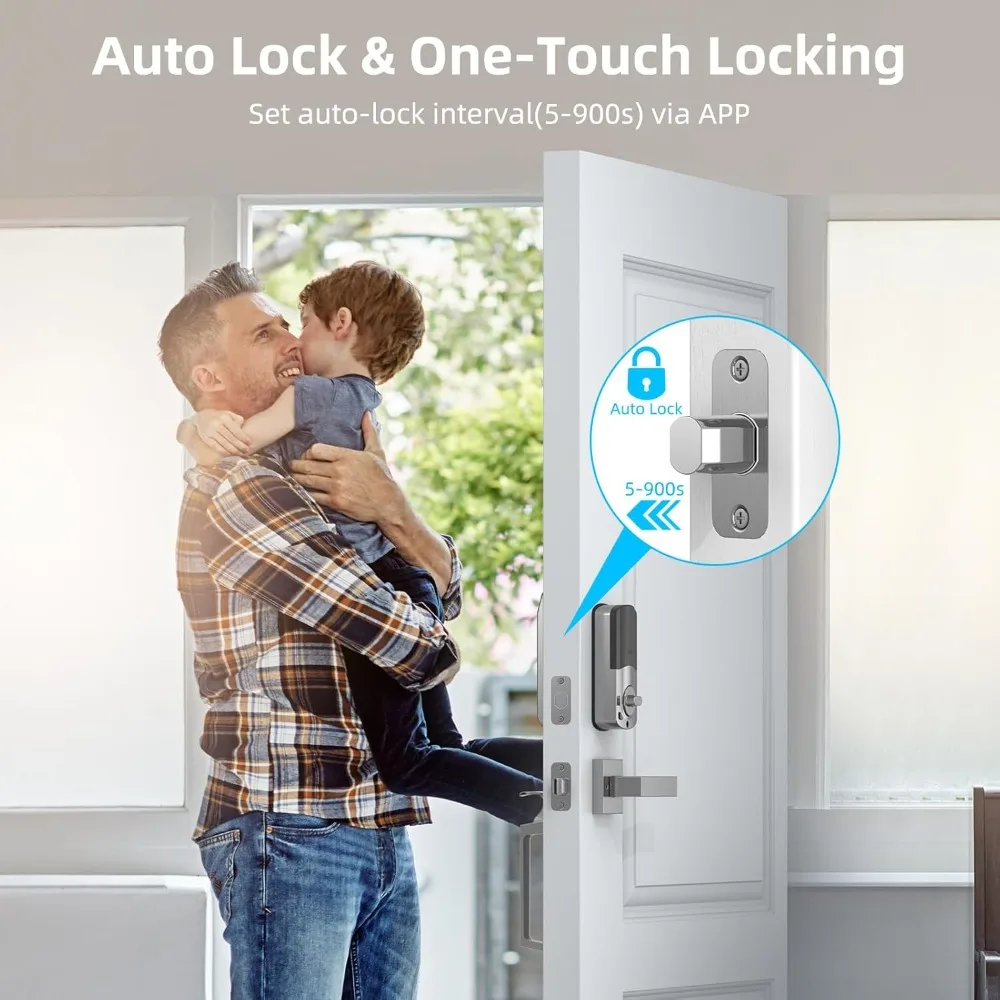 WiFi-Fronttürschloss-Set – Miuedo Keyless Entry Türschlösser-Griff-Set, Fingerabdruck Smart Alexa Keypad – Smart Deadbolt Lock mit