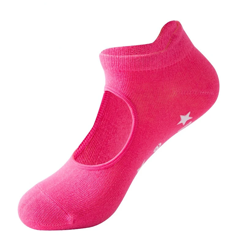 Women Yoga Star Socks Silicone Non Slip Pilates Sock Breathable Fitness Ballet Dance Cotton Sports Elasticity Socks Red Socks