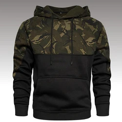 Primavera camuflagem velo hoodies homens moda retalhos com capuz camisolas masculino inverno streetwear casual pulôver outwear casacos