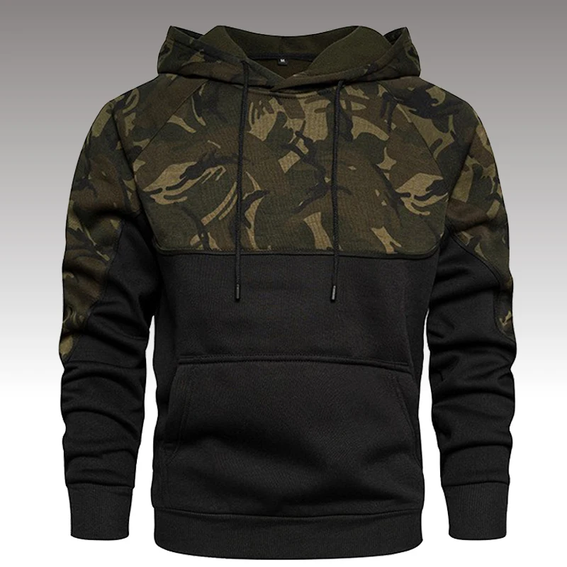 Wiosenne bluzy z kapturem z polaru w kamuflażu Moda męska Patchwork Bluzy z kapturem Męskie zimowe Streetwear Casual Pullover Odzież wierzchnia Płaszcze