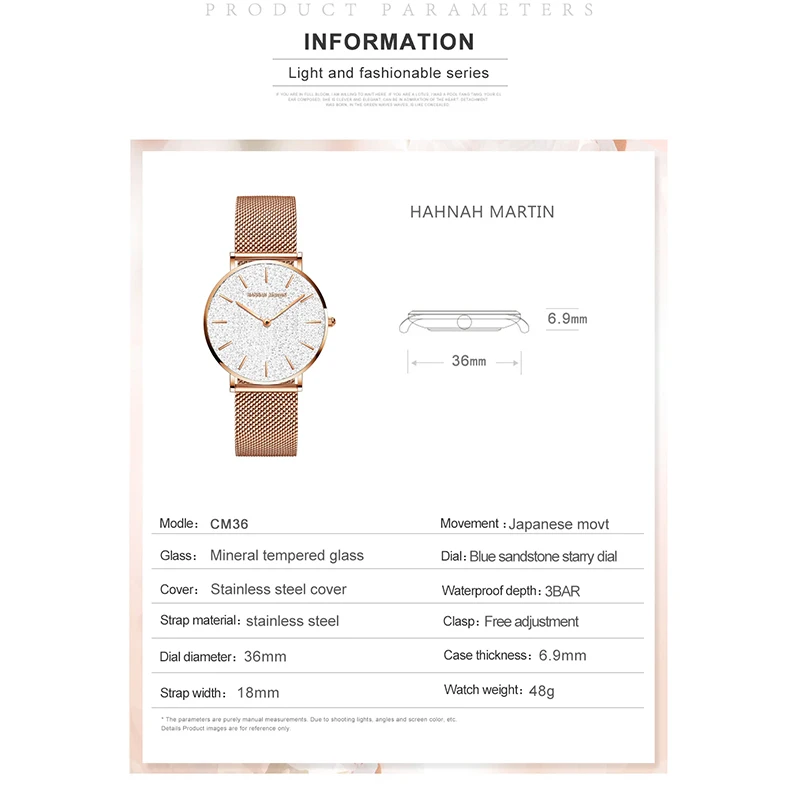 Top Brand Hannah Martin Women Watch Luxury Rose Gold Women Watches Stainless Steel Ladies Bracelet Watch Clock Gift Watch