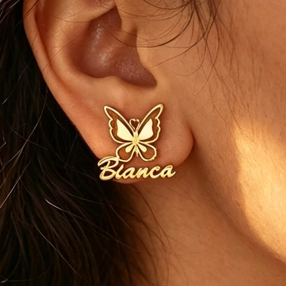 Custom Butterfly Name Stud Earrings Personalized Name Stainless Steel Earrings for Women Birthday Chrismtas Gift Daily Jewelry
