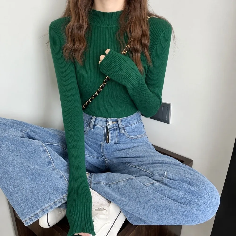 Long Sleeve Women Knitted Pull Over Sweater Comfortable Soft Turtleneck Sweaters Thicken Blouse Jumper Tops Autumn Winter