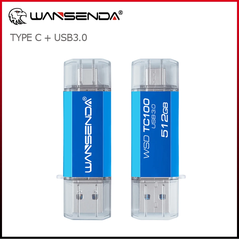 WANSENDA OTG Type-C USB Flash Drive 512GB 256GB USB 3.0 Pen Drive 128GB Cle USB Stick 64GB 32GB 16GB Pendrive for Type-C/PC