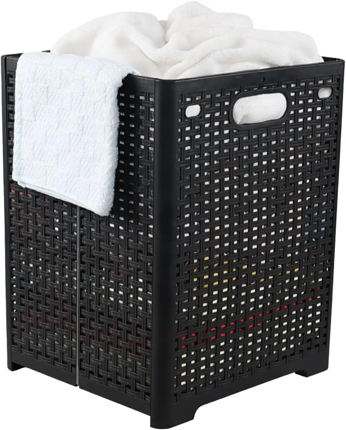 

40 L Collapsible Plastic Clothes Laundry Basket Hamper, Tall Foldable Laundry Basket, Black