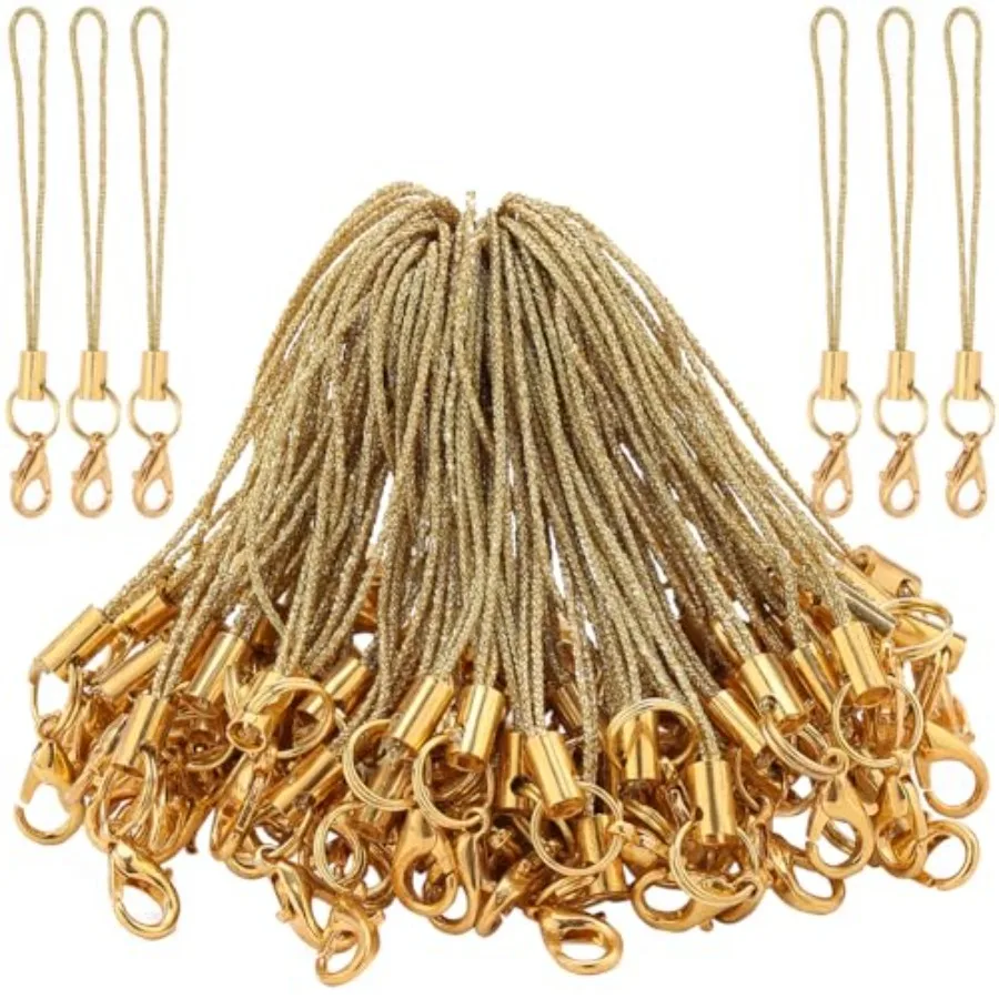 

00Pcs Phone Keychain Strap Gold Split Ring Cords Hand Wrist Straps Polyester Cellphone Charms Lanyard String for Hanging Mobile