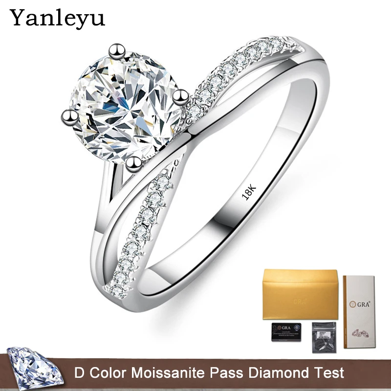 

Yanleyu 1CT Moissanite Ring Real 18K White Gold Star Trail Women VVS1 D Color Diamond Engagement Wedding Gift Fine Jewelry GRA