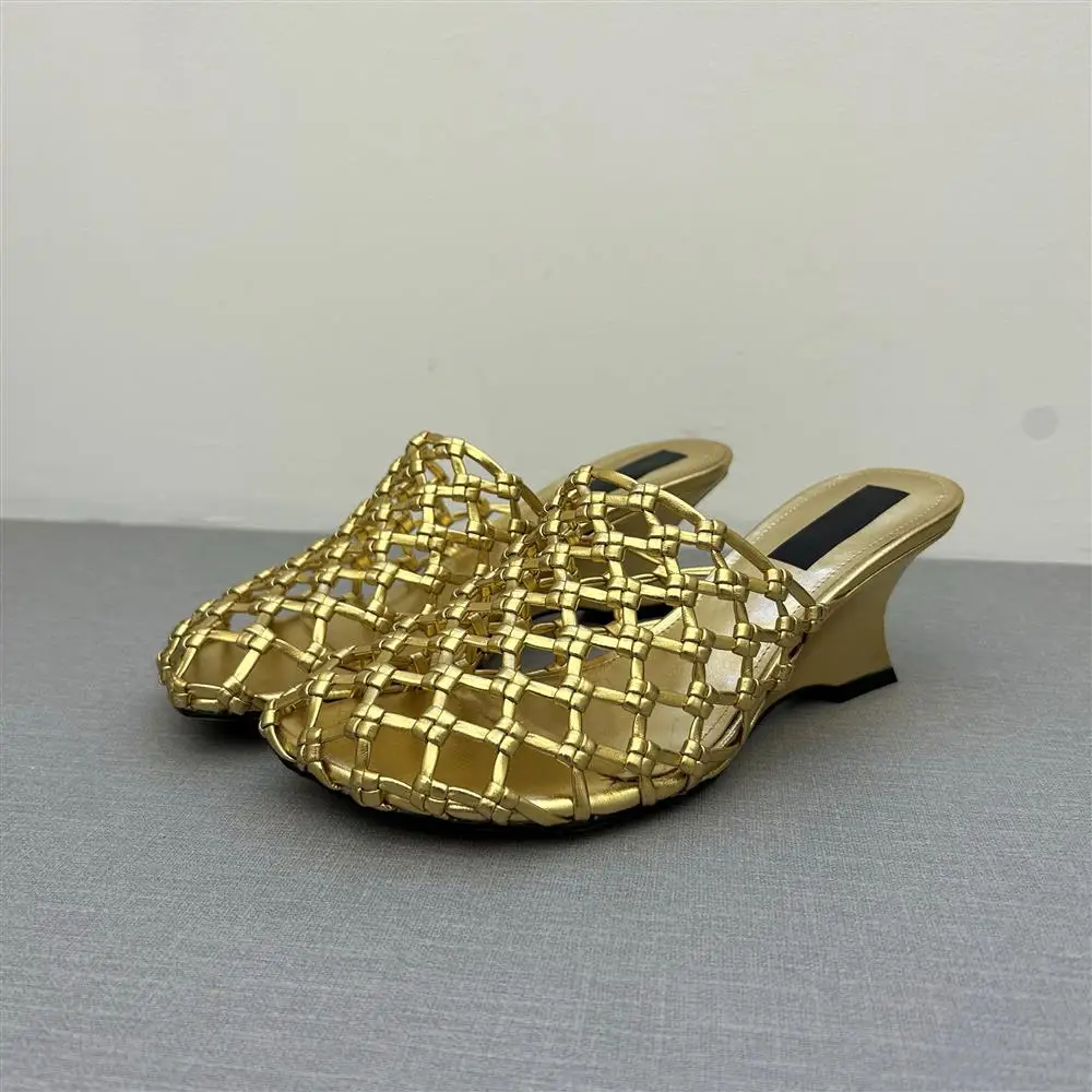 Pointed Toe Mesh leather Women Slippers Luxury High Heels Shoes Heeled Sandals Elegant Pumps Slides Party Dress Mujer Sandalias