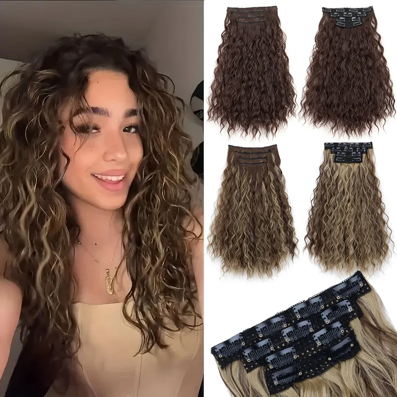 

Наращивание волос на клипсах, вьющаяся волна воды, пушистая для женщин, термостойкое волокно, идеально подходит для особых случаев, как Хэллоуин