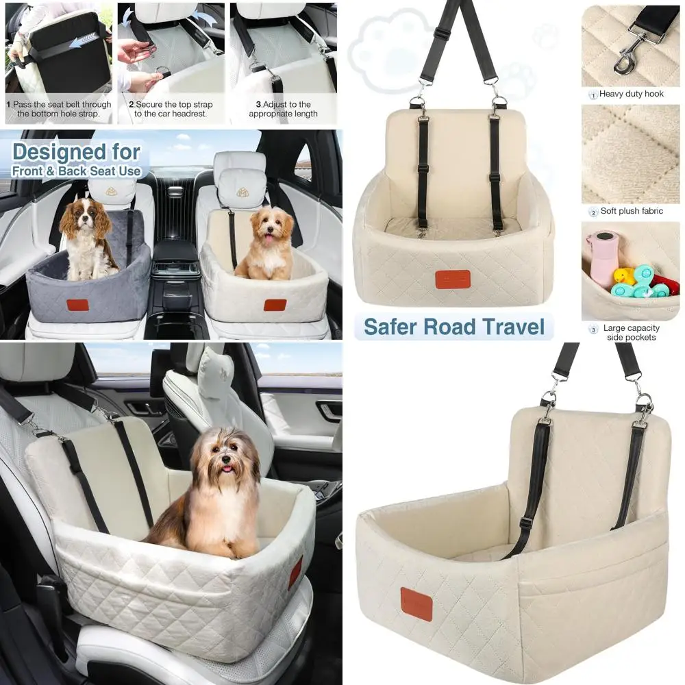 

Memory Foam Pet Car Seat Cover with Washable Cover, Anti-Slip, 2 Leashes & Pockets for Dogs under 30lbs