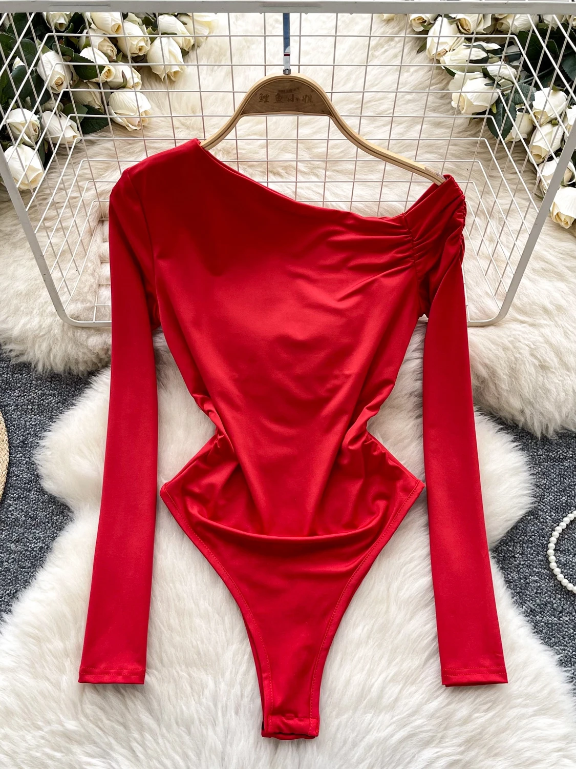 

Design Sensation Women's Long Sve Folded oulder Bodysuit Slim Fit Inner Wear Pure Desirable Trendy Top Commute Sle Hig...