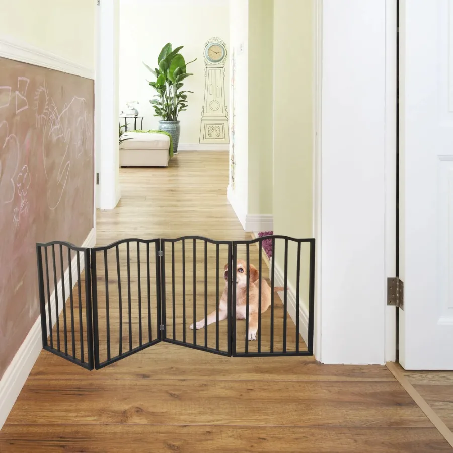 

Brown Freestanding Folding Wooden Pet Gate for Doorways Stairs Home