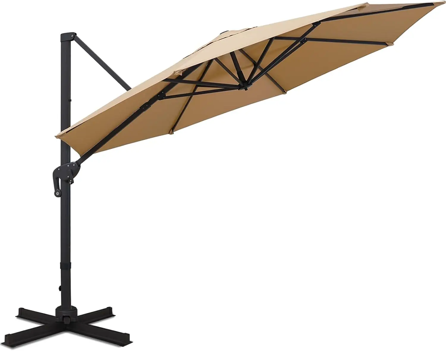 11FT Cantilever Patio Umbrella Round Deluxe Offset Umbrella 360°Rotation & Integrated Tilting System Heavy Duty Patio Hanging