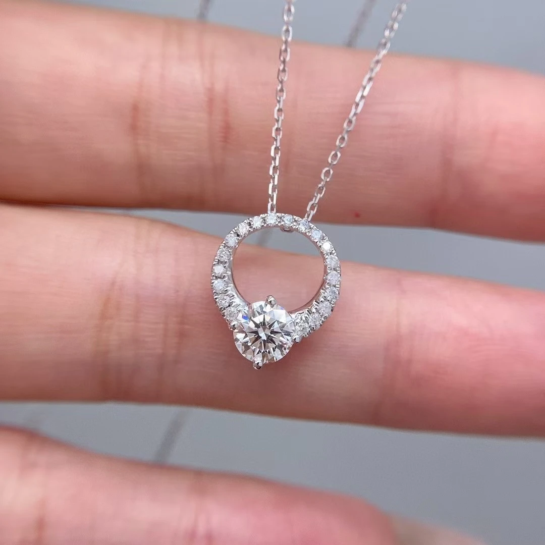 18K gold Lab Grow diamond Round diamond 1CT Pendant Valentine gift Diamond necklace Fashion jewelry factory wholesale custom