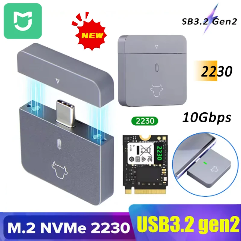 Xiaomi Mijia M.2 NVMe 2230 SSD Enclosure USB C Adapter 10Gbps USB3.2 Gen2 External Case Box for M2 SN740/SN530 520/PM991a/BG4