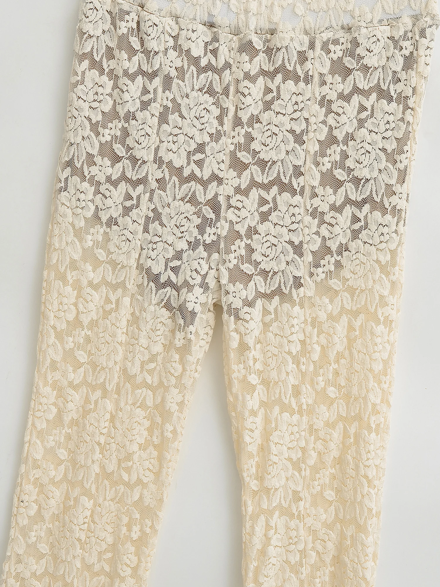 American Sle Sexy Lace See-tough Hollow out Flared Casual Pants Women High Waist Slimming Versatile Long Trousers