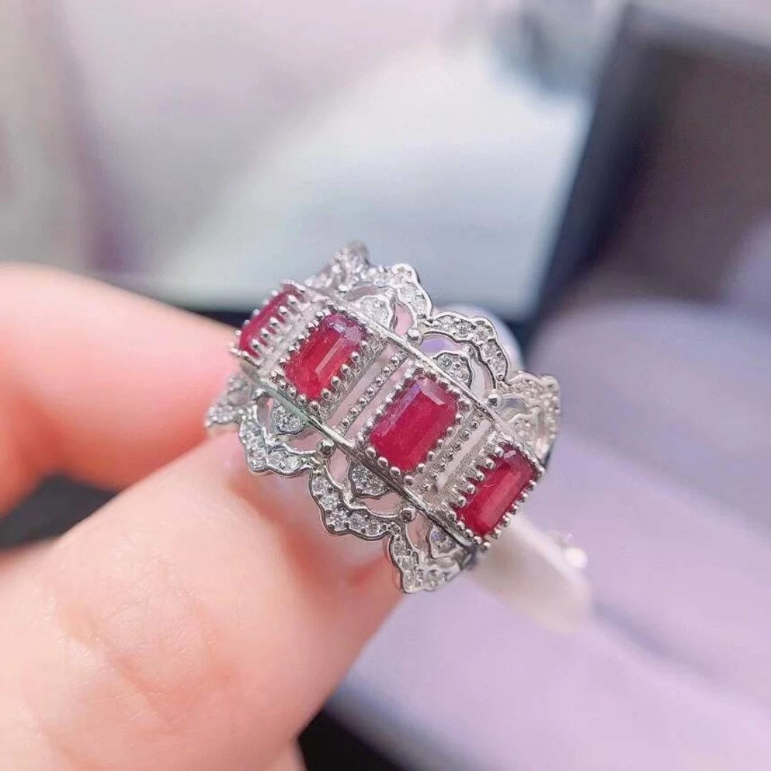 KJJEAXCMY New style Jewelry Natural Women's Ruby Ring 925 silver inlay Colorful and splendid Crystal pure fire flash explosion
