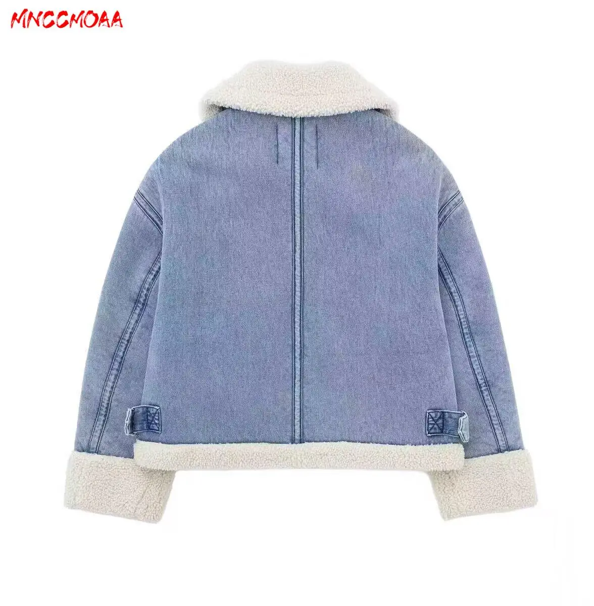 MNCCMOAA-Women's Thick Lamb Wool Denim Jacket, Female Coat, High Quality, Casual, Zipper Pocket, Warm Outwear Autumn Winter 2024