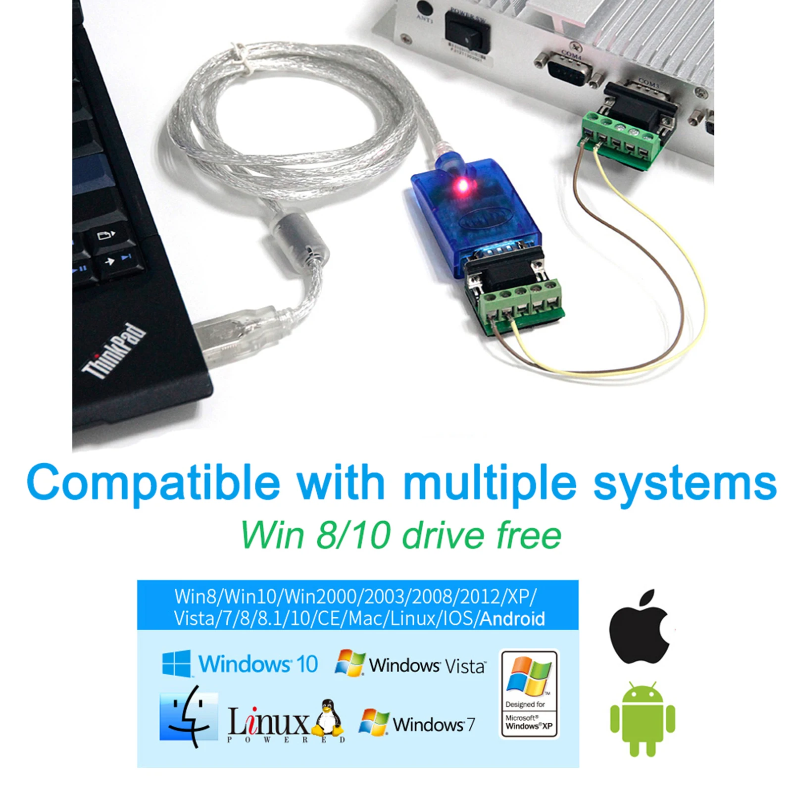 UOTEK 1.5M RS485 RS422 to USB Cable Adapter FTDI Chipset DB9 Male Connector USB RS485 RS422 Converter UT-890A