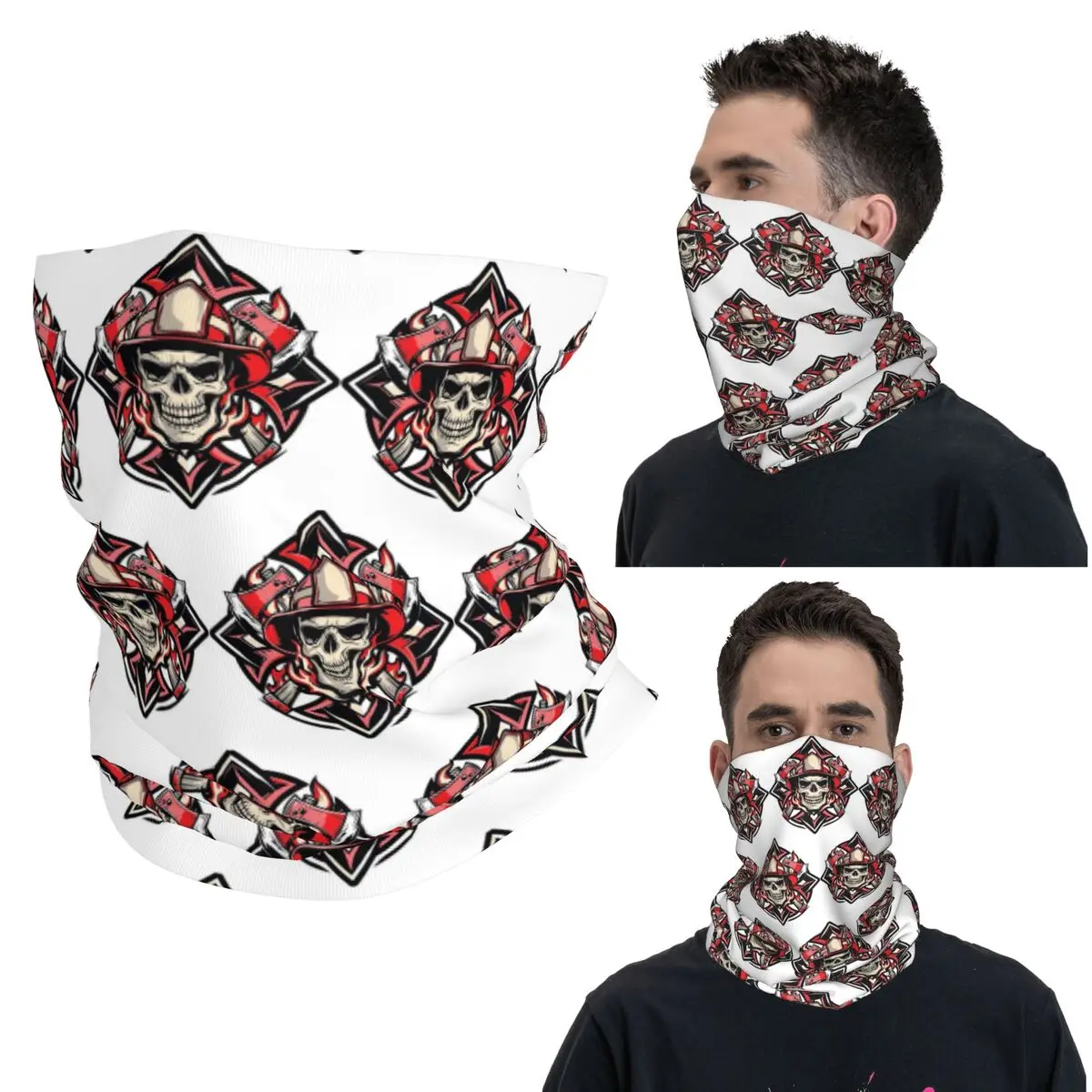 رجل الإطفاء الإنقاذ النار المالطية مع محاور متقاطعة باندانا الرقبة الجراب مطبوعة وشاح سحري متعدد الاستخدام بالاكلافا للرجال والنساء الكبار #1