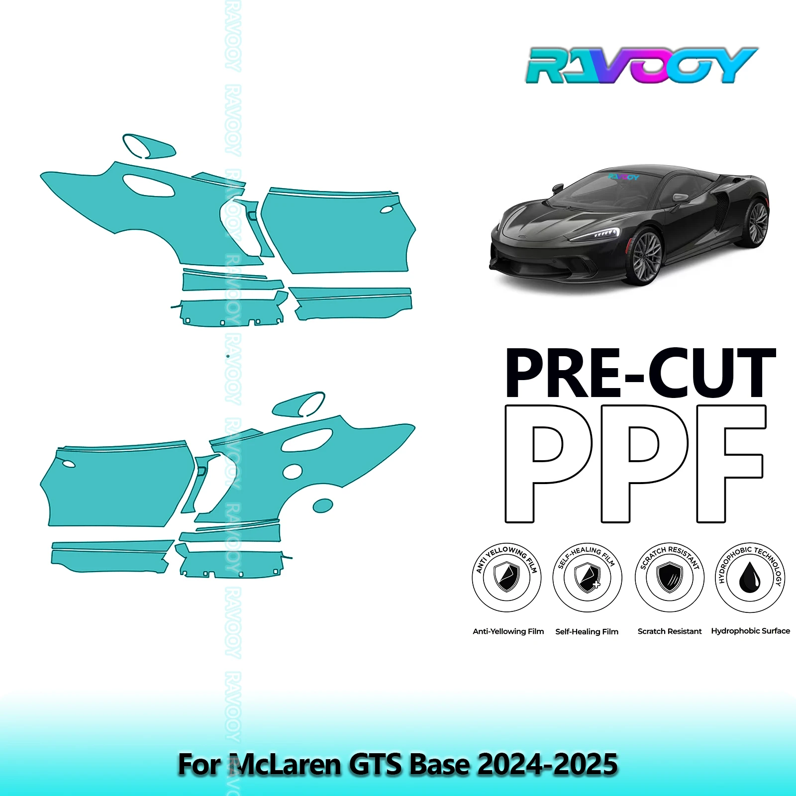 

For McLaren GTS Base 2024-2025 8.5mil Clear Matte Pre-Cut PPF Door & A/B Pillar Kit TPU Paint Protection Film Set