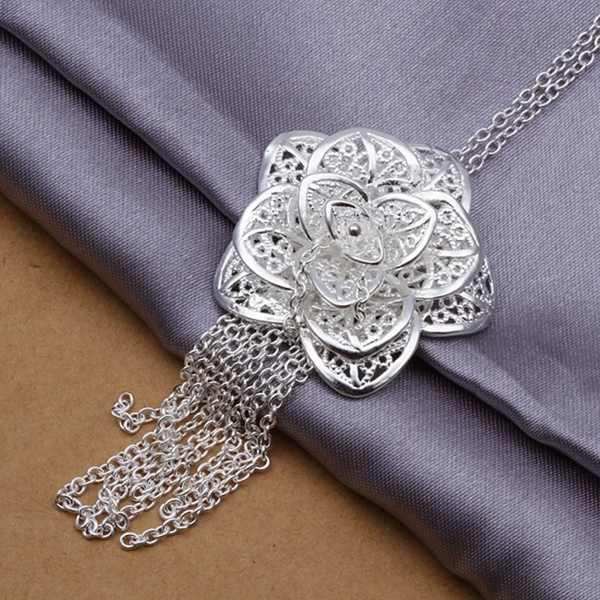 

Nice 925 Sterling Silver Necklace Fashion Popular Charm Flower Women Lady Wedding Luxury Rose Classic Models Jewelry