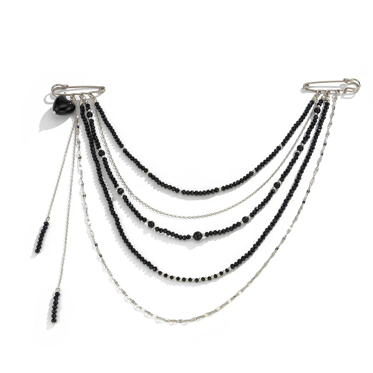 Punk Hip Hop Long Crystal Brooch for Women Fashion Multi-layer Beaded Tassel Chain Lapel Pin Accessory Trendy Jewelry view 5