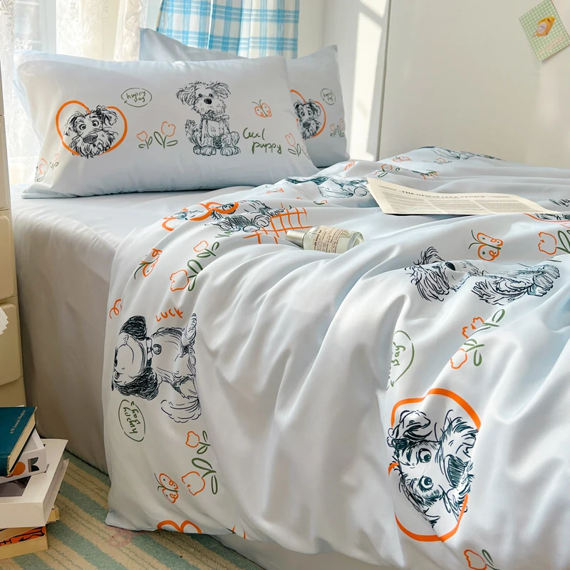 2026 Spring and Summer New Summer Ice Silk Cool Quilt Cover Printed Cartoon Student 150x200 220x240 Single Duvet Cover